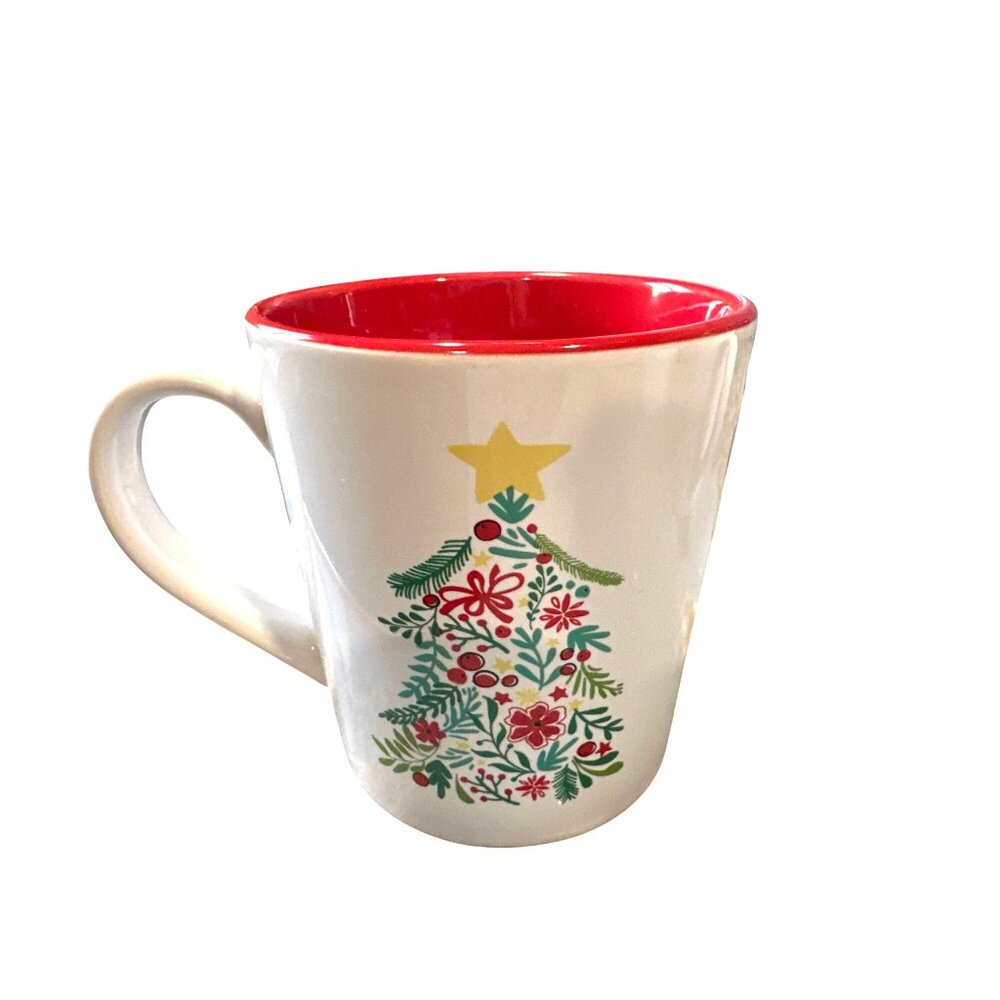Christmas Ceramic Mug Set Red Interior Holiday Coffee Cups Joy Tree Car Design - Picture 9 of 10